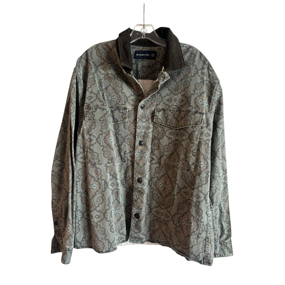 Abercrombie & Fitch Men’s Jacquard Printed Shacket Button Up Corduroy Collar M